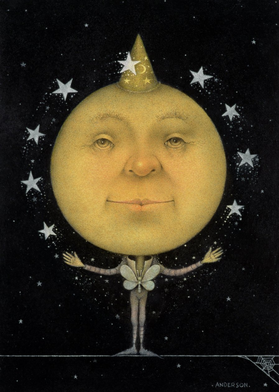 Malabares de luna llena (lápiz y lápiz de color sobre papel) (par de 150067) de Wayne Anderson