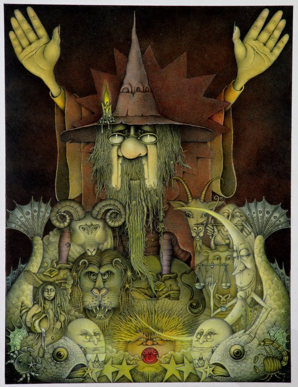 Zodiac Magician (lápiz y lápiz de color sobre papel) de Wayne Anderson