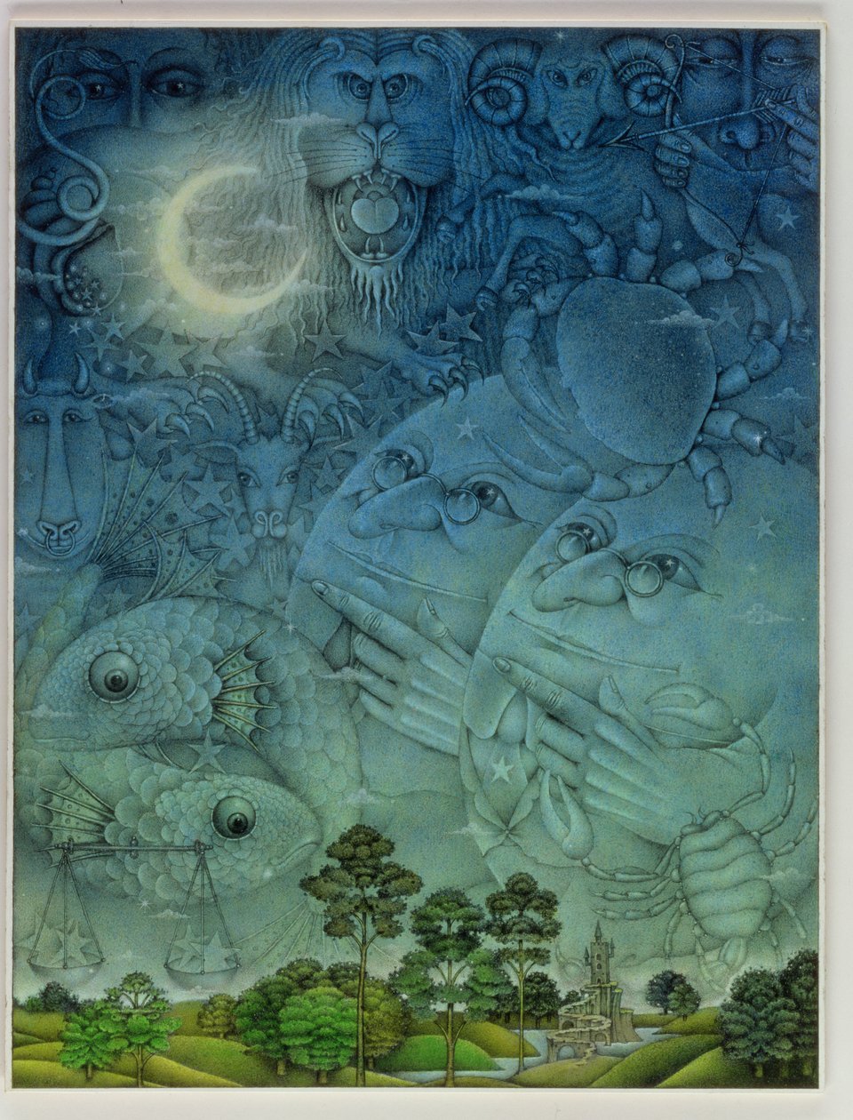 Zodiac Sky (lápiz y lápiz de color sobre papel) de Wayne Anderson