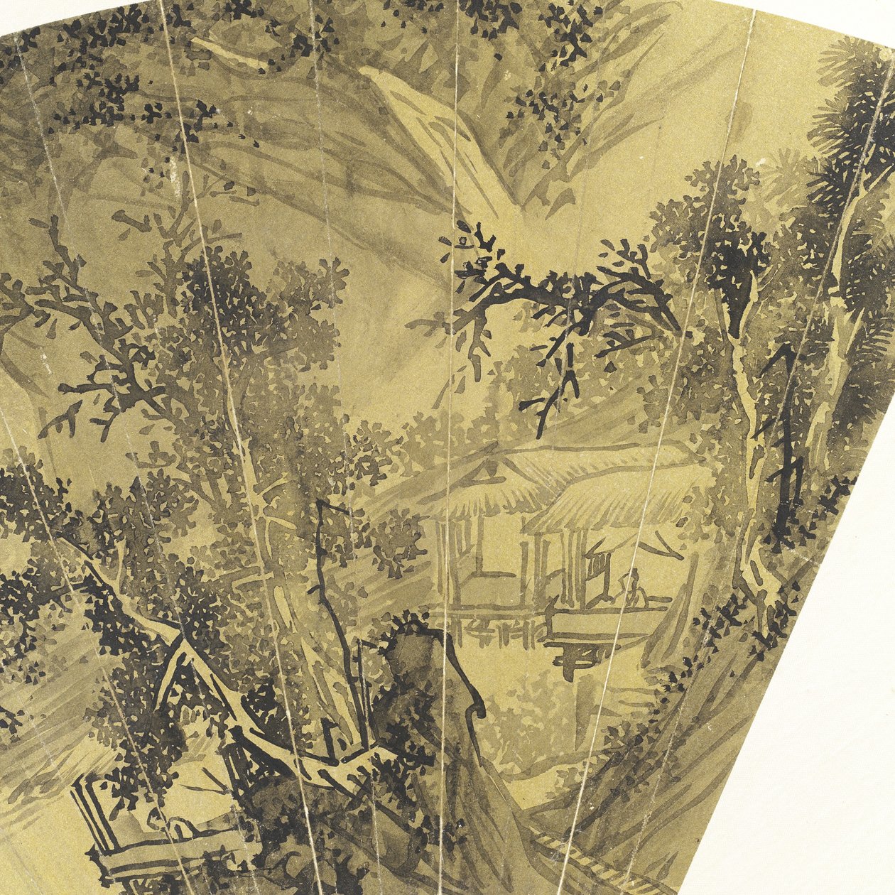 (detalle) de paisaje con lago, puente y pescador de Wen Zhengming