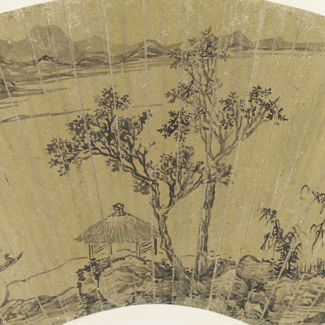 (detalle) de paisaje con lago y tres barcos de Wen Zhengming