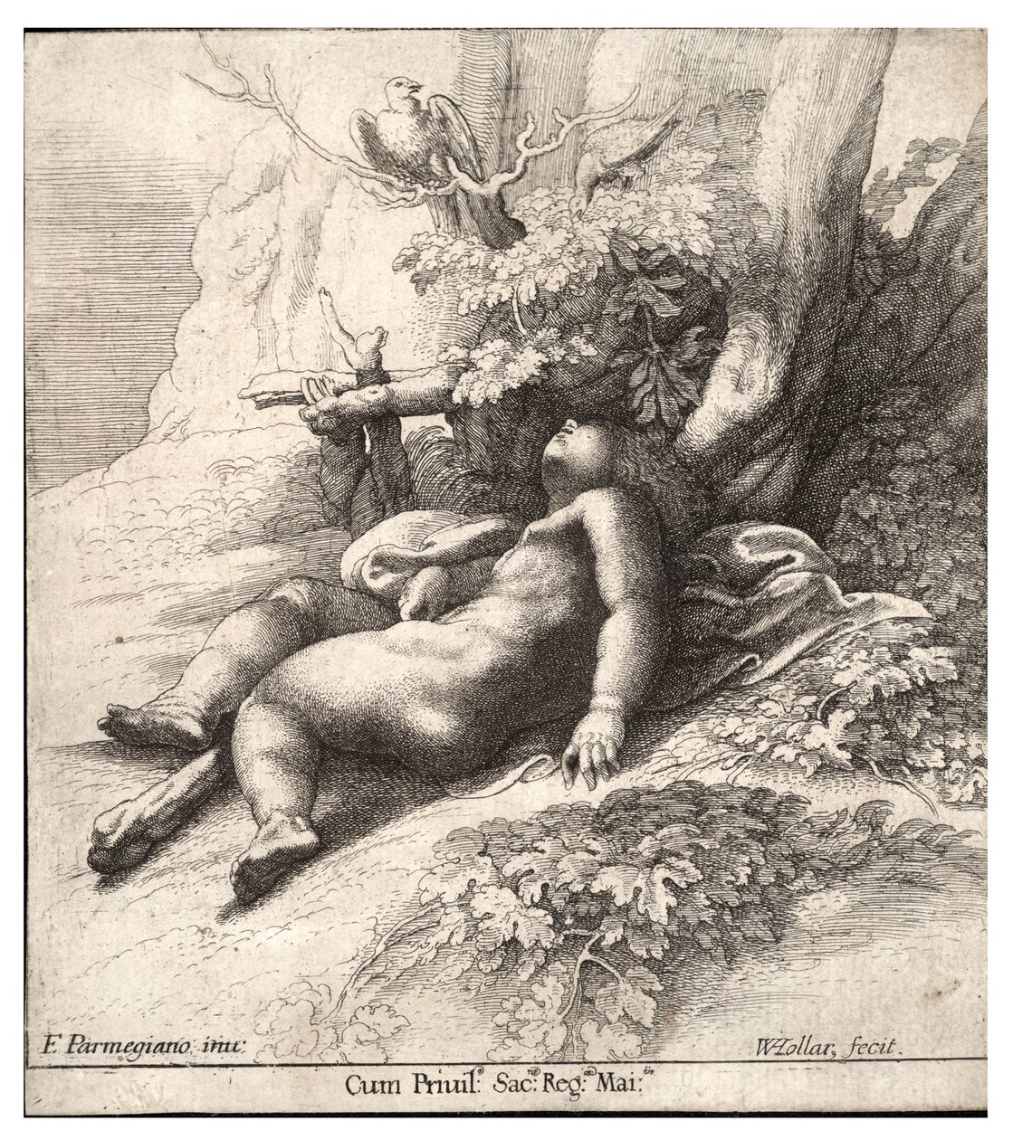 Hércules infante dormido, después de Parmigianino. Estado 2 de Wenceslaus Hollar