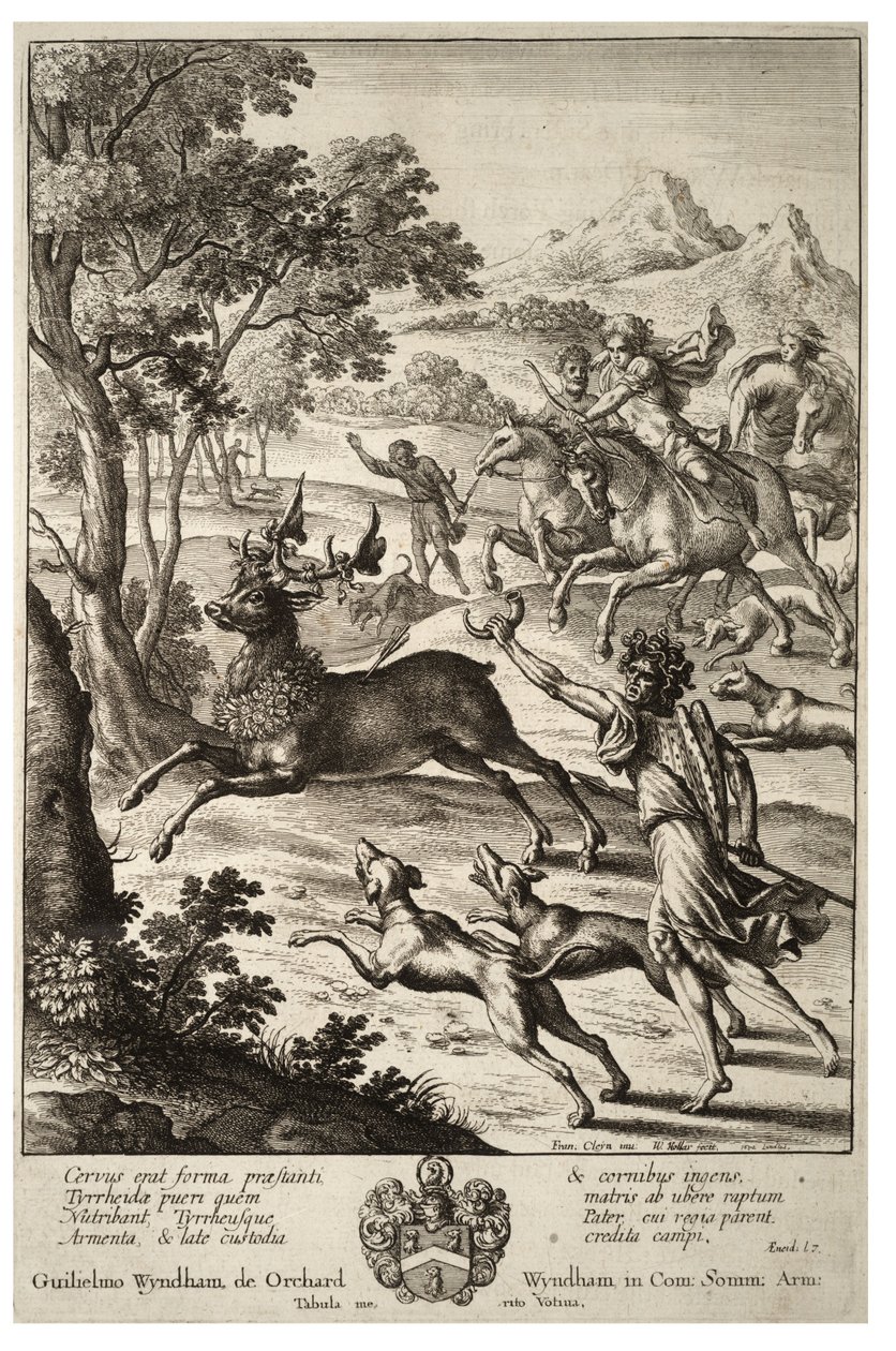Julus cazando el ciervo de Tyrrheus de Wenceslaus Hollar