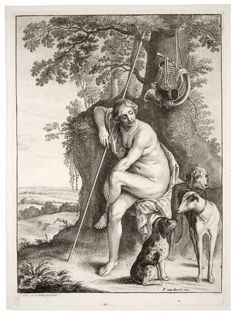 Cazadora sentada, después de Avont. Estado 3 de Wenceslaus Hollar