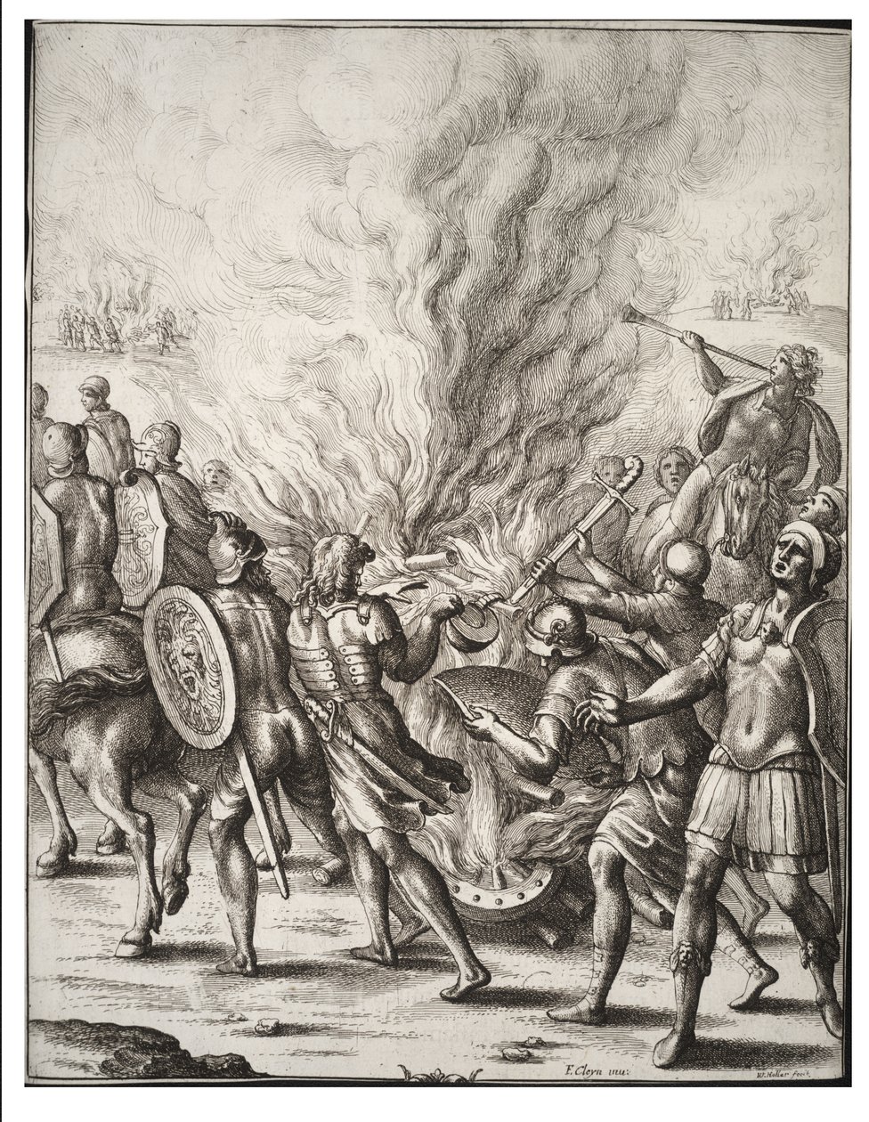 Los troyanos cremando a sus muertos. Estado 1 de Wenceslaus Hollar