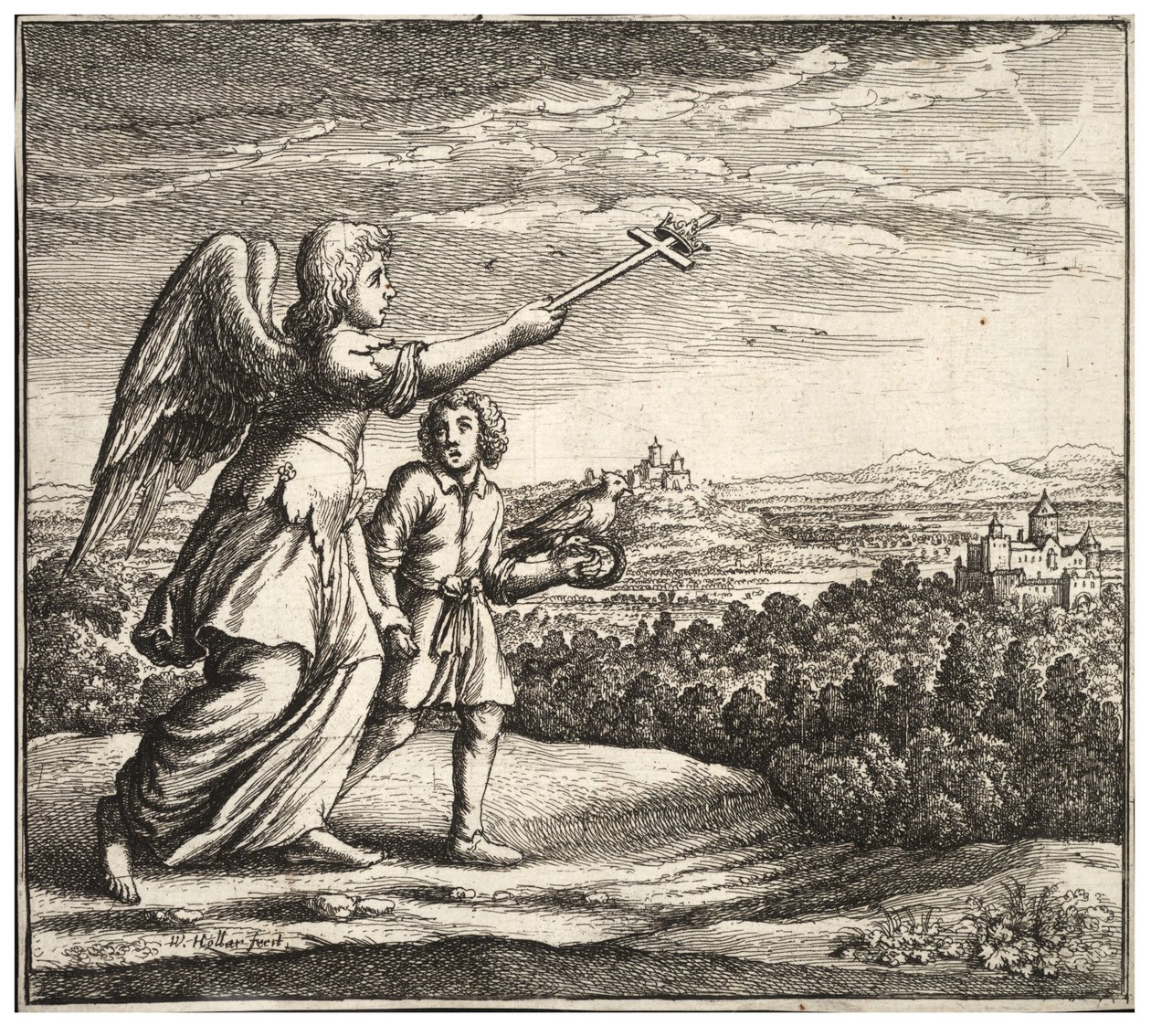 El guía angélico. Estado 1 de Wenceslaus Hollar