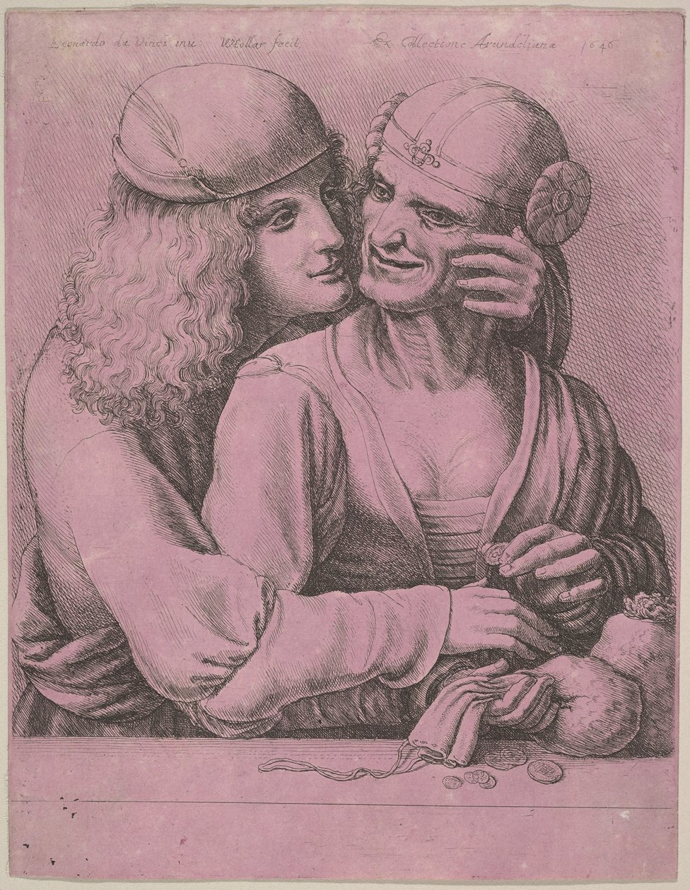 Un joven acariciando a una anciana de Wenceslaus Hollar