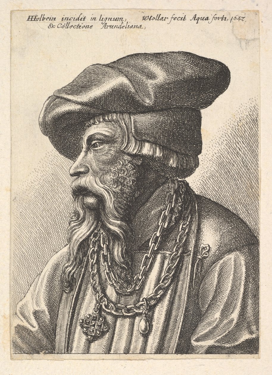Hombre barbudo con collar de cadena de Wenceslaus Hollar