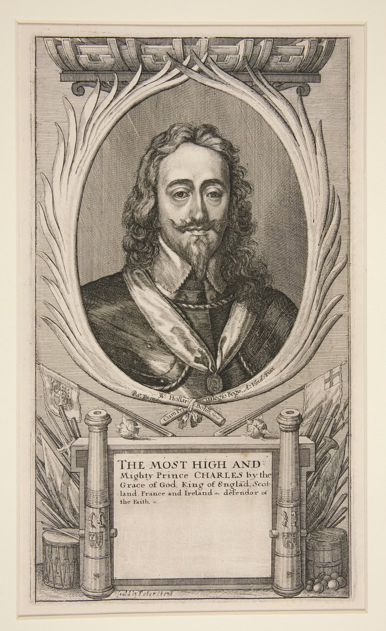 Carlos I y los campamentos de su ejército durante la Guerra de Escocia (versión reducida: solo retrato) de Wenceslaus Hollar