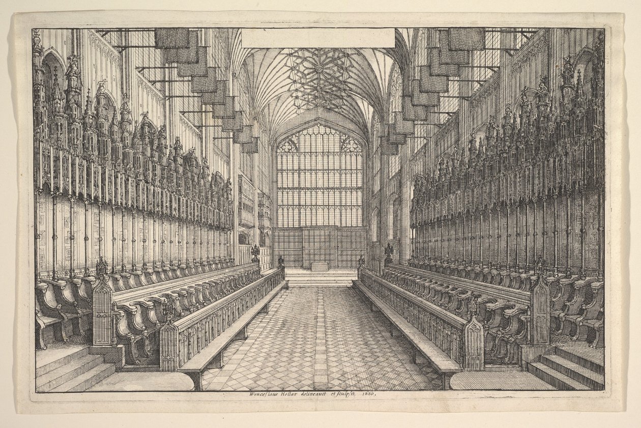 Coro y sillería en la capilla de San Jorge, Windsor de Wenceslaus Hollar