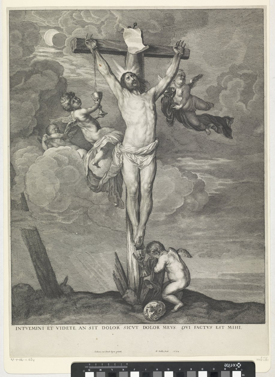Cristo en la cruz con ángeles de Wenceslaus Hollar