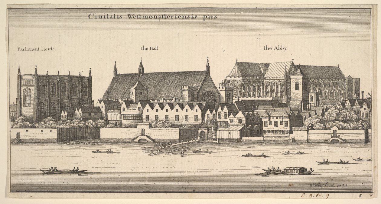 Ciuitatis Westmonasteriensis pars Westminster desde el río, 1647 de Wenceslaus Hollar