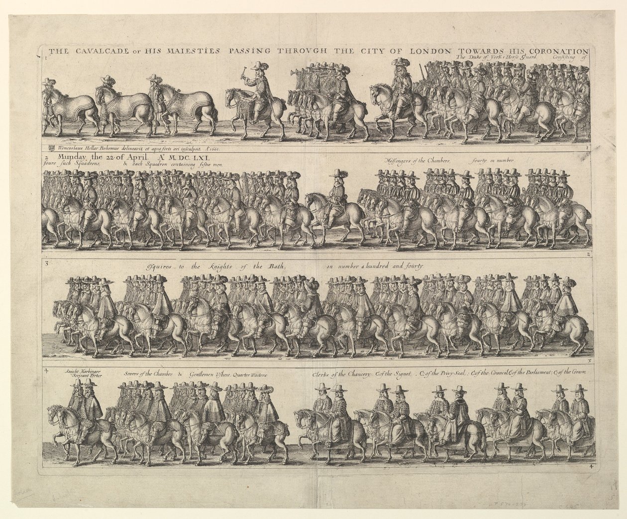 Procesión de coronación de Carlos II por Londres de Wenceslaus Hollar
