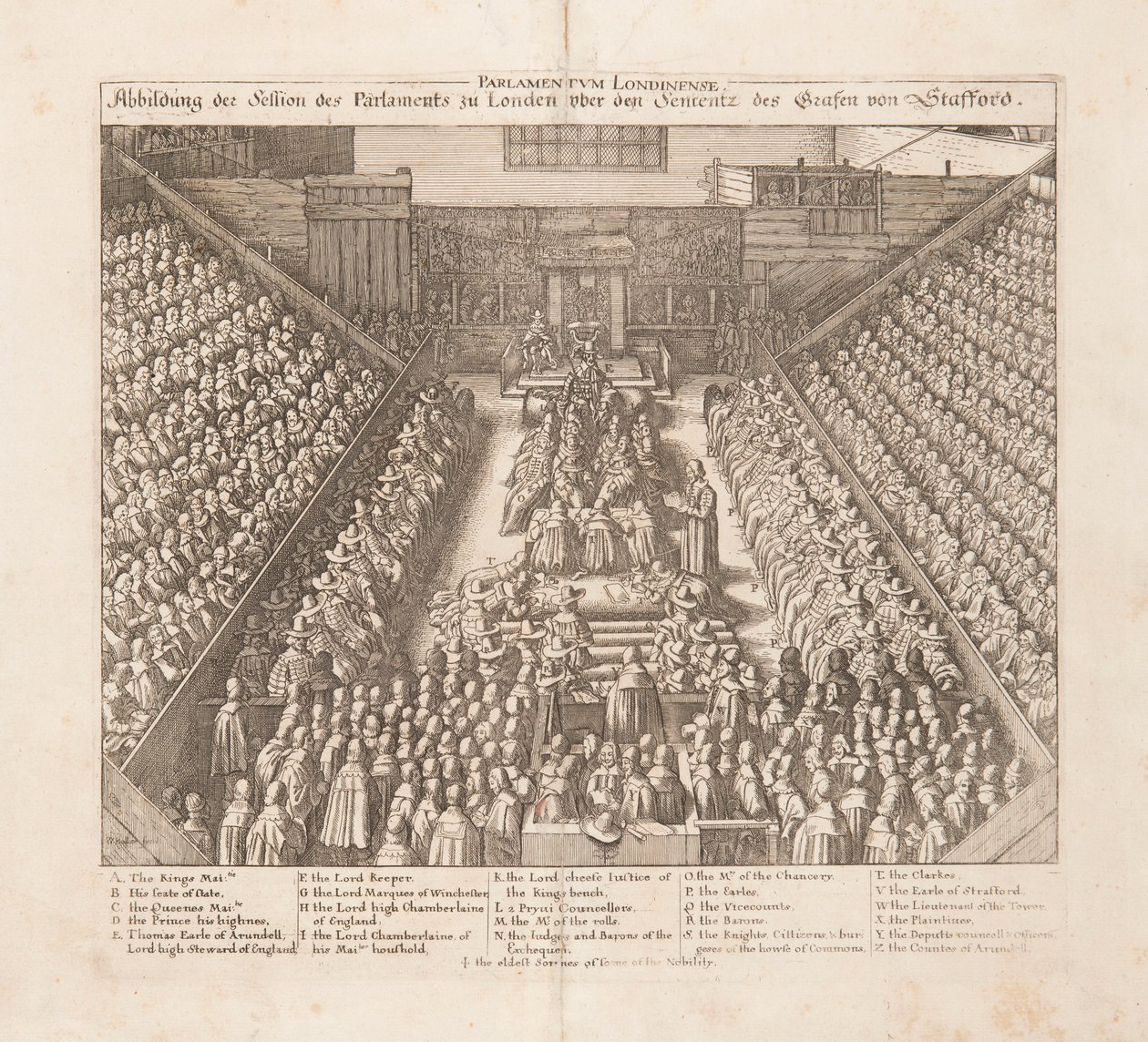 Representación de la sesión del Parlamento de Londres sobre la sentencia del Conde de Stafford, ca. 1642 de Wenceslaus Hollar