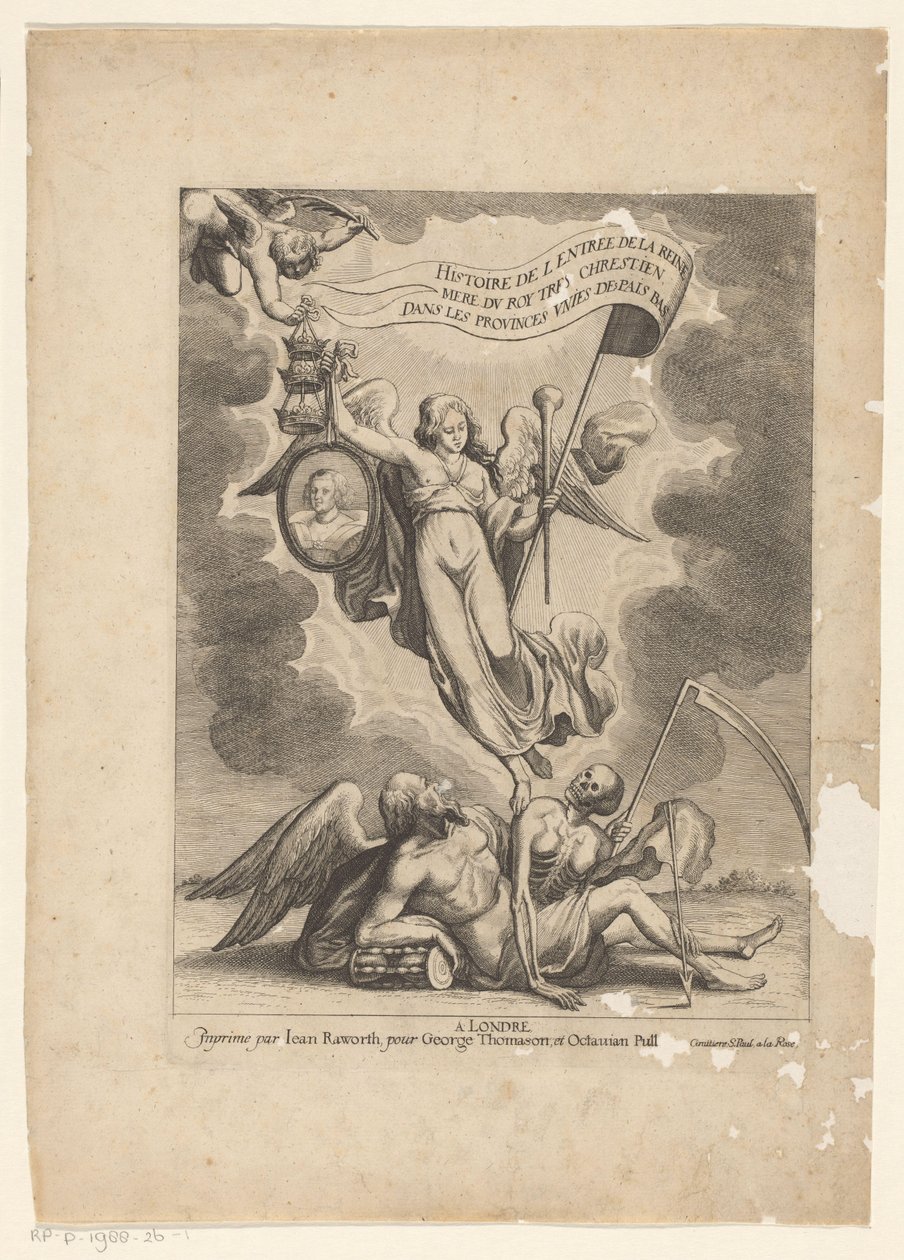 Faam overwint de tijd en de dood Historia de la Entrada de la Reina Madre del Rey Cristianísimo a las Provincias Unidas de los Países Bajos (título de serie sobre el objeto) de Wenceslaus Hollar