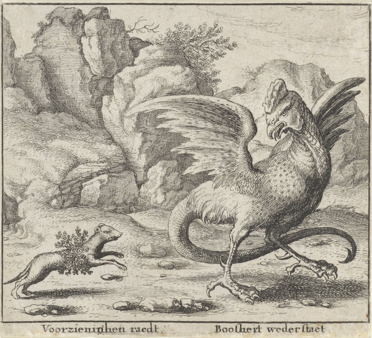 Fábula del basilisco y la comadreja Fábulas (título de la serie) de Wenceslaus Hollar