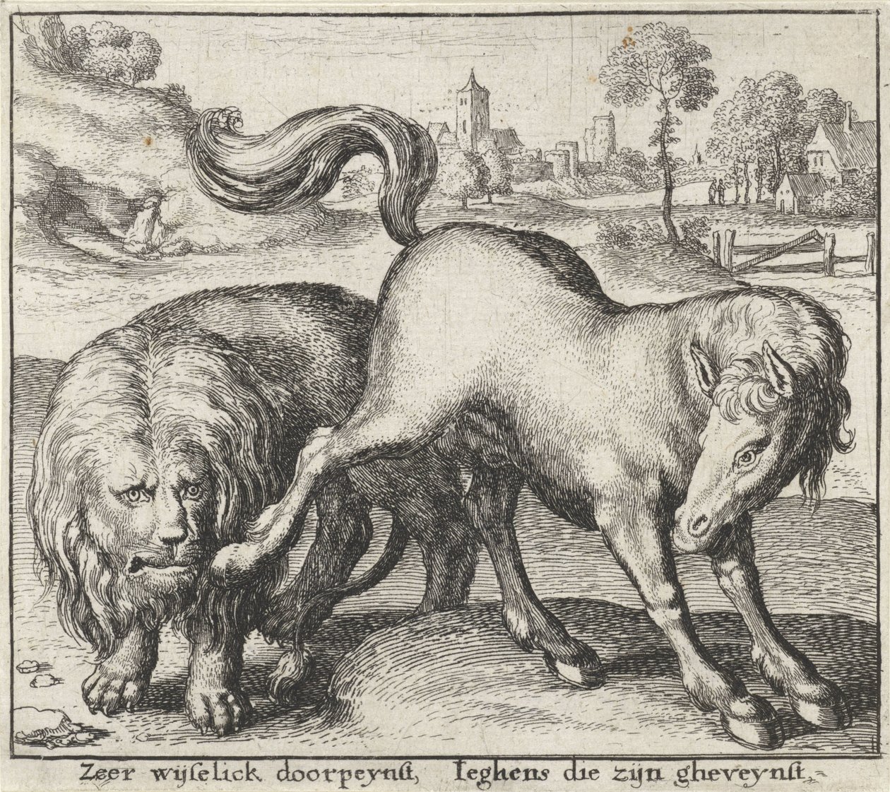 Fábula del león y el semental Fábulas (título de la serie) de Wenceslaus Hollar