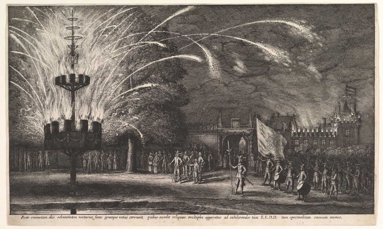 Fuegos Artificiales en Hemissem, 1625-77 de Wenceslaus Hollar