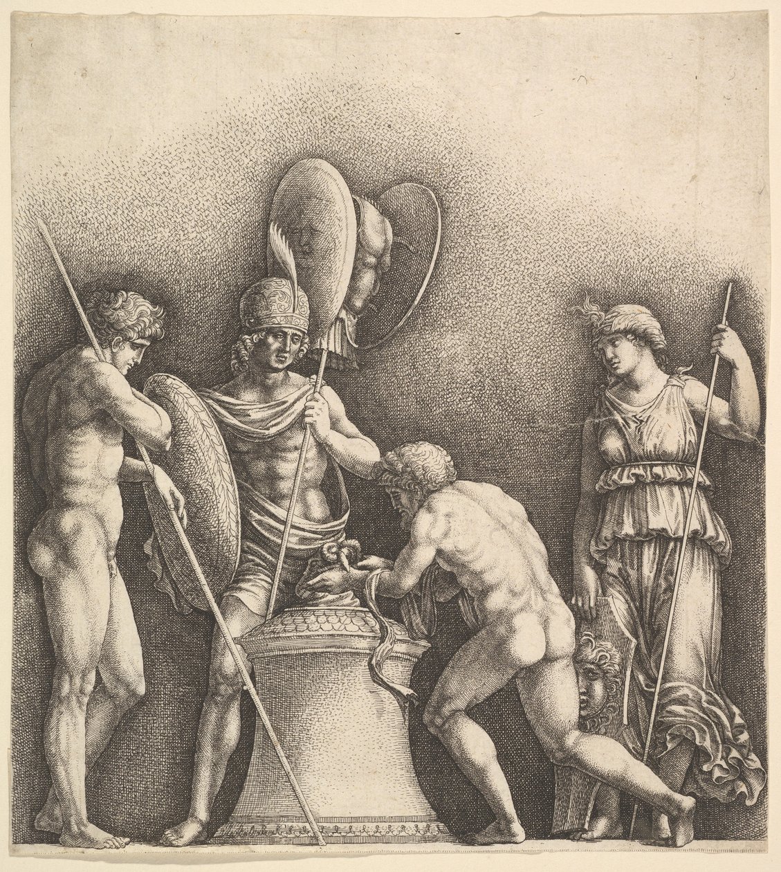 Cuatro figuras clásicas sacrificio pagano, 1638 de Wenceslaus Hollar
