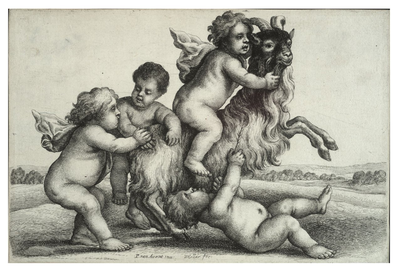 Cuatro niños pequeños y una cabra de Wenceslaus Hollar