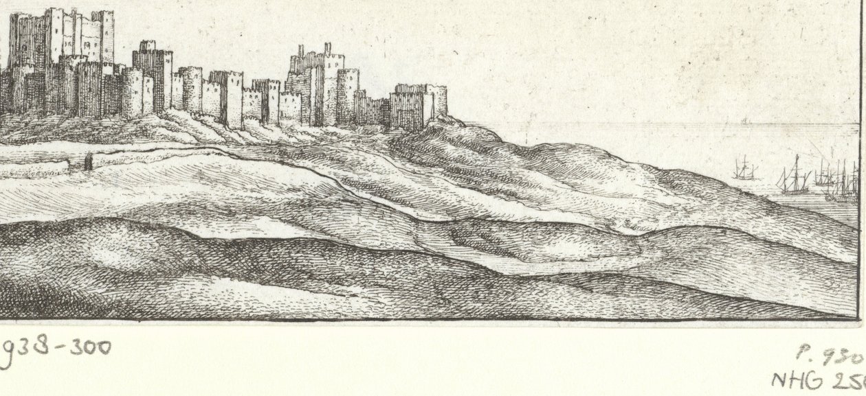 Vista del castillo de Dover Dover Castle y West Side (título sobre objeto) Lugares de interés alrededor de la costa inglesa (título de la serie) de Wenceslaus Hollar
