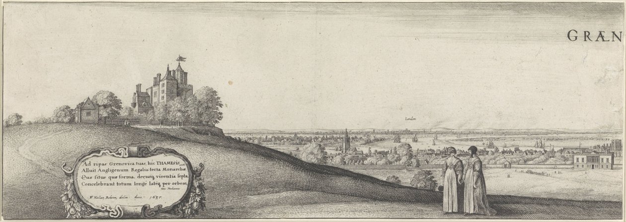 Vista de Greenwich (placa izquierda) Greenwich (título sobre el objeto) de Wenceslaus Hollar