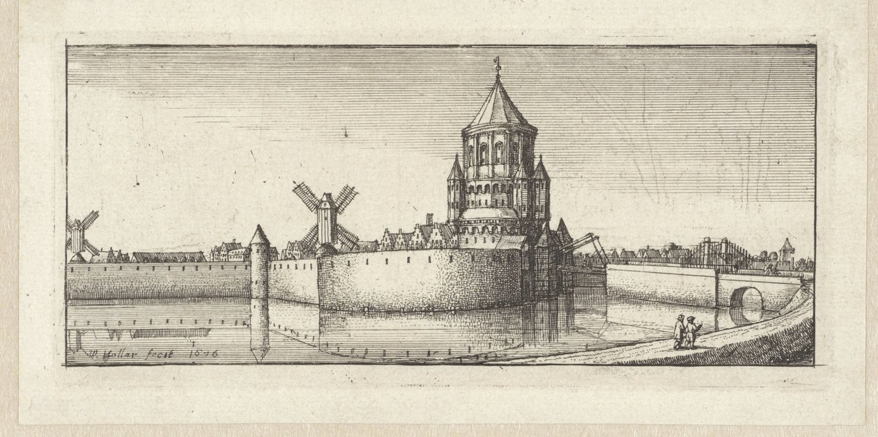 Vista del Kleine Houtpoort en Haarlem de Wenceslaus Hollar