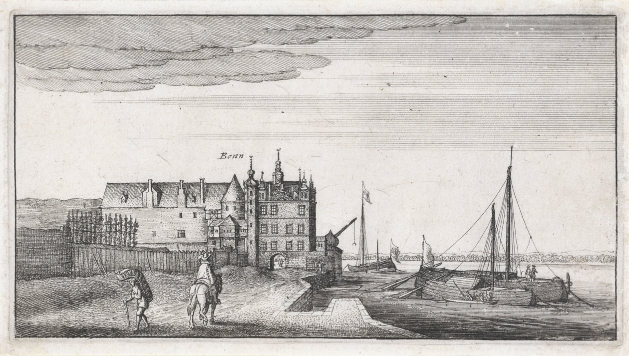 Vista de la cancillería a orillas del Rin, cerca de Bonn de Wenceslaus Hollar
