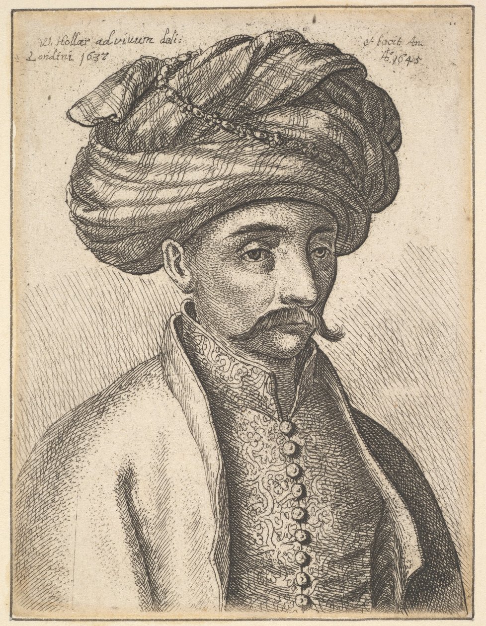 Cabeza y hombros de un hombre turco, con bigote y un gran turbante de Wenceslaus Hollar
