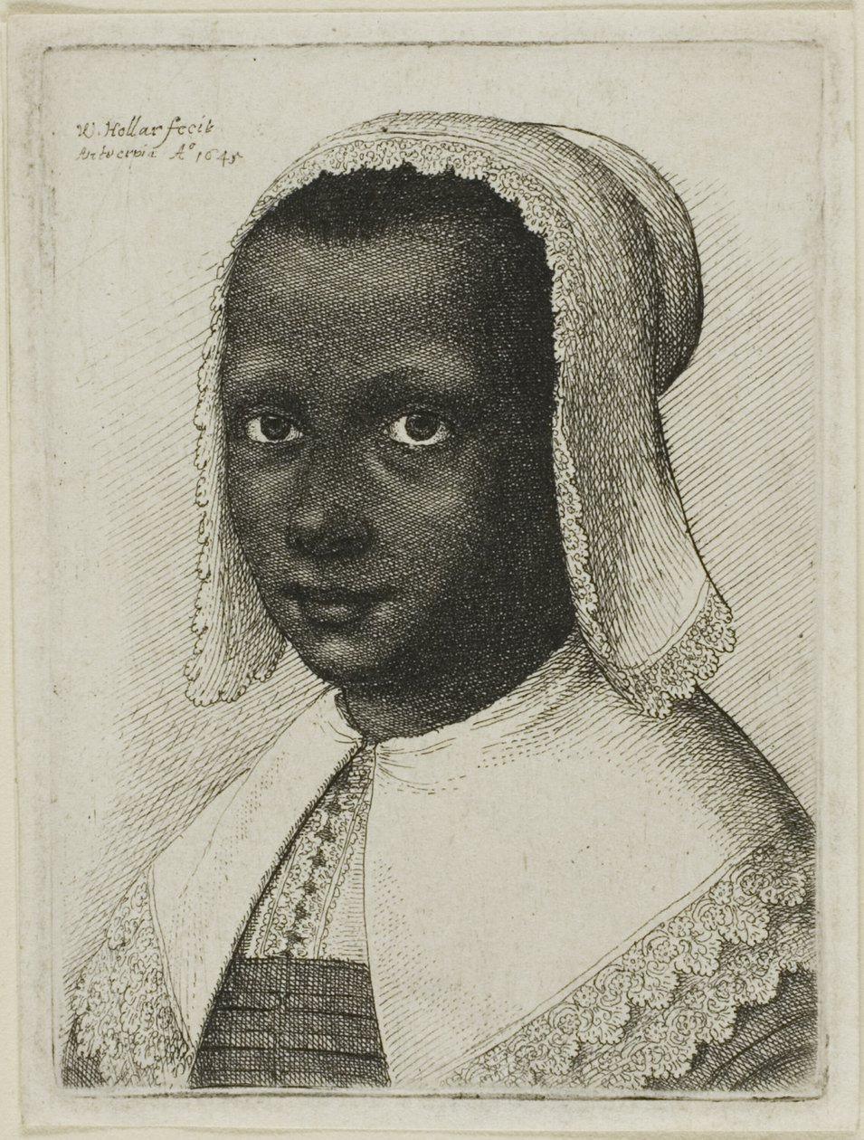 Cabeza de una mujer negra con un pañuelo de encaje de Wenceslaus Hollar