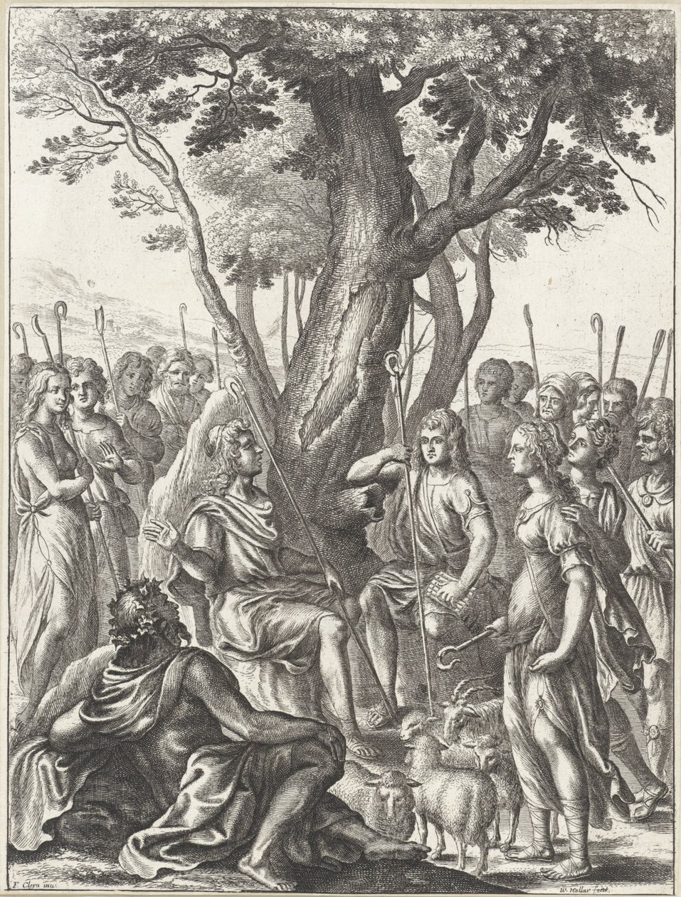 Pastor Melibeo juzga el juego de los pastores Corydon y Thyrsis Obras de Virgilio (título de la serie) de Wenceslaus Hollar