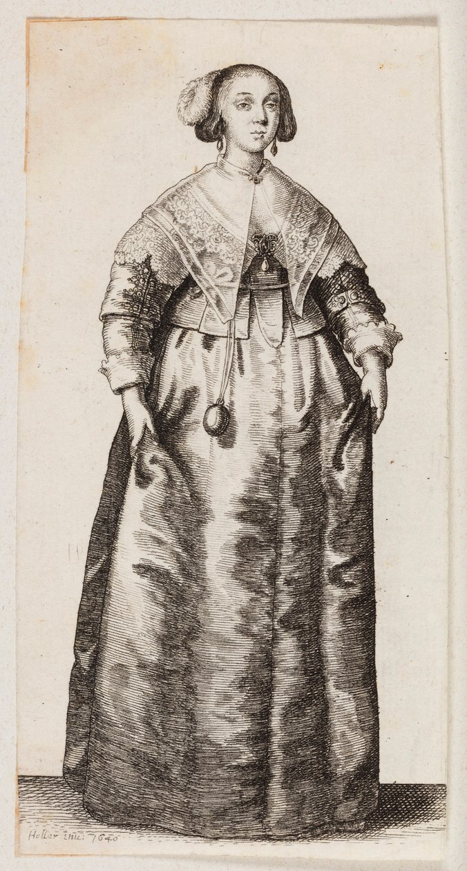 Mujer con un frasco de perfume colgado de una cadena de Wenceslaus Hollar