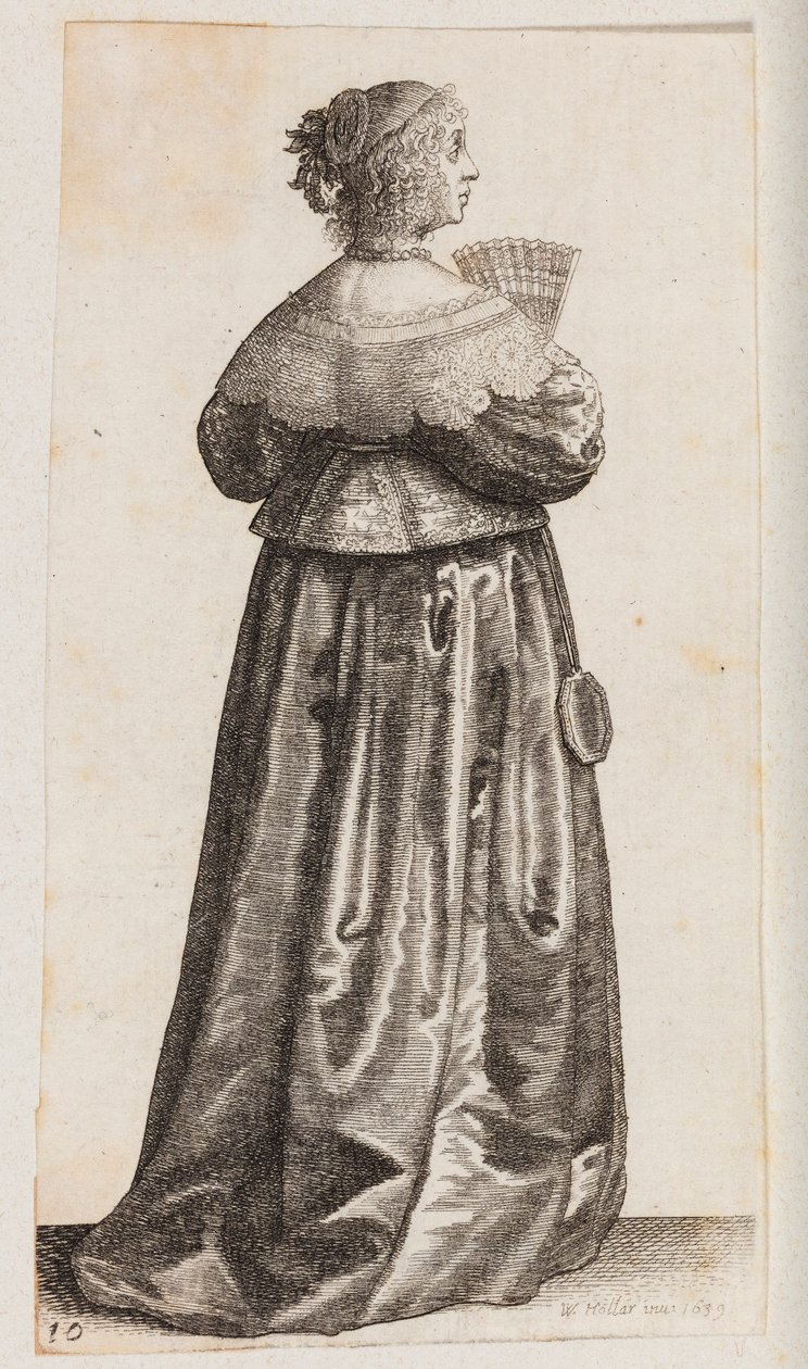 Mujer con un abanico y un espejo, vista de espaldas de Wenceslaus Hollar