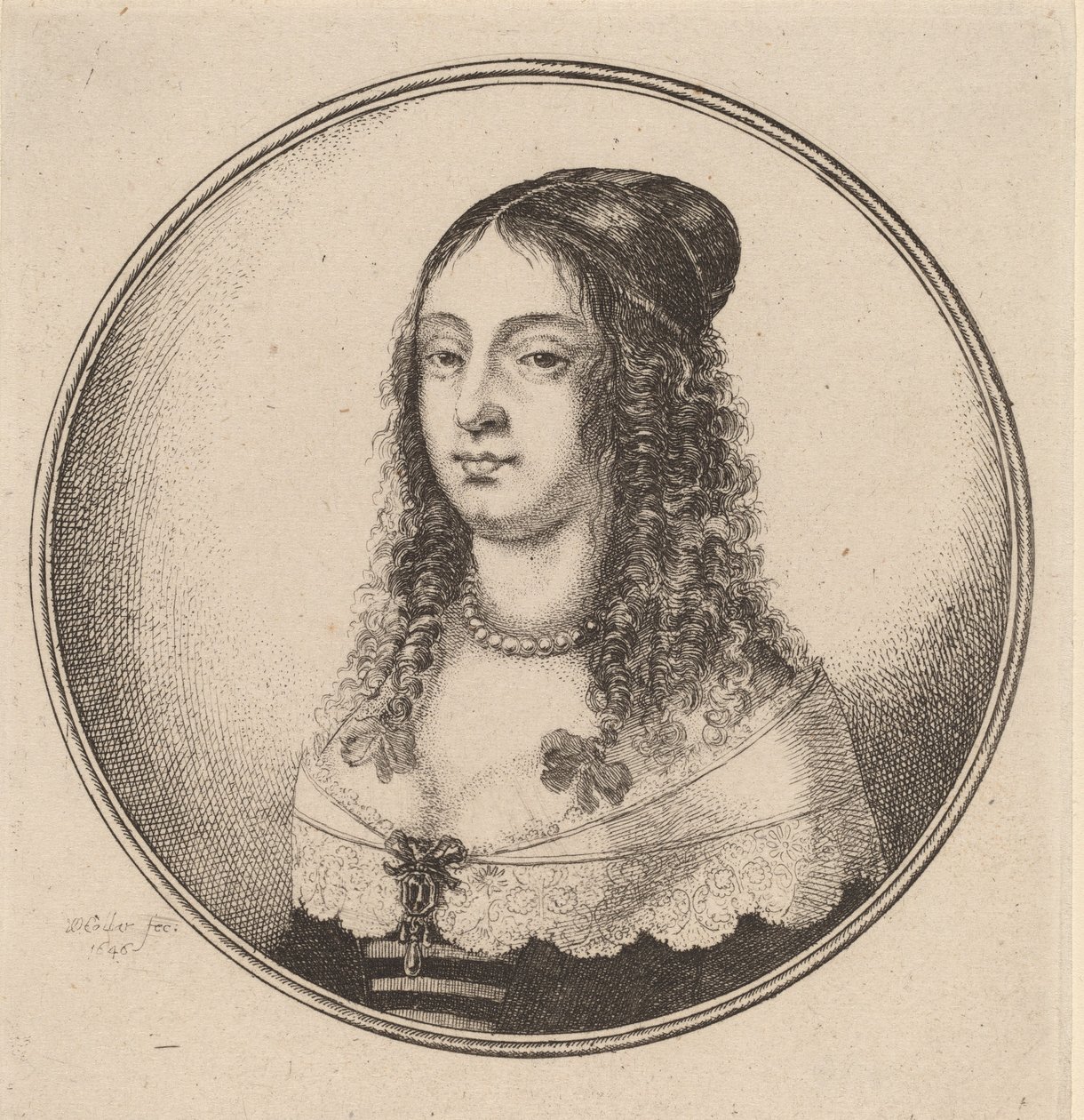Dama con cintas en rizos de Wenceslaus Hollar