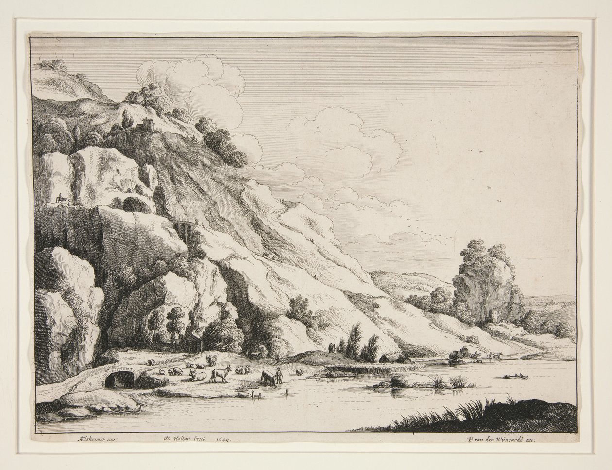 Paisaje con un puente de piedra de Wenceslaus Hollar