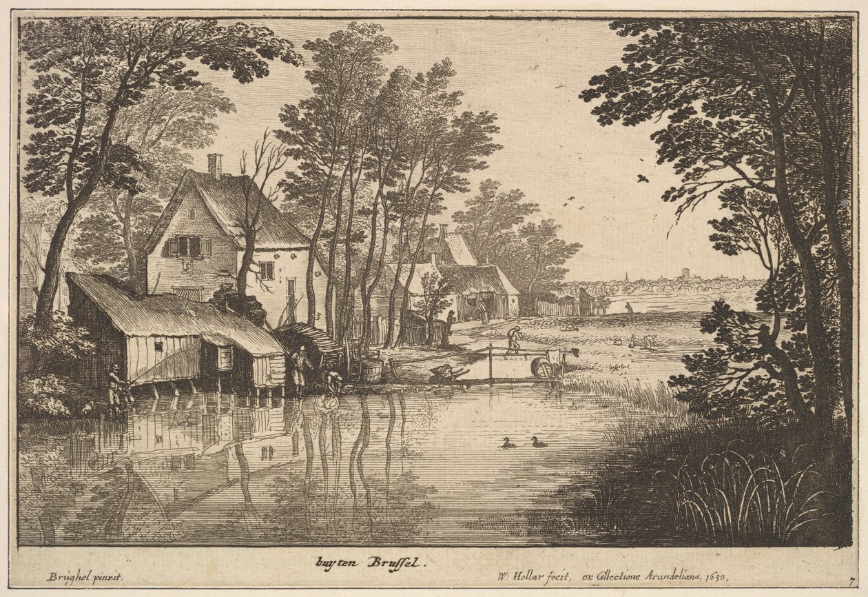 Paisaje con un pescador de Wenceslaus Hollar