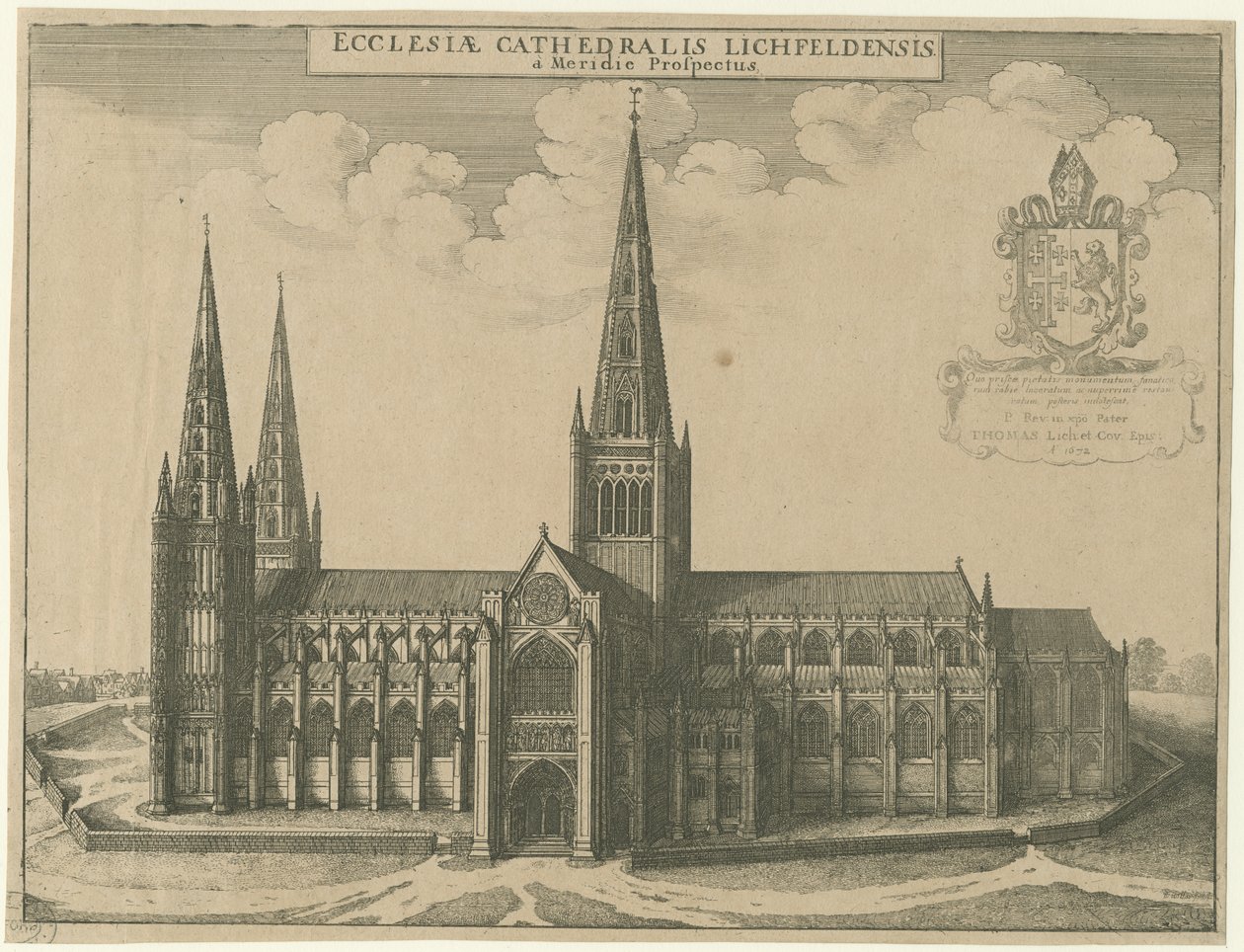 Catedral de Lichfield - Vista sur: grabado de Wenceslaus Hollar