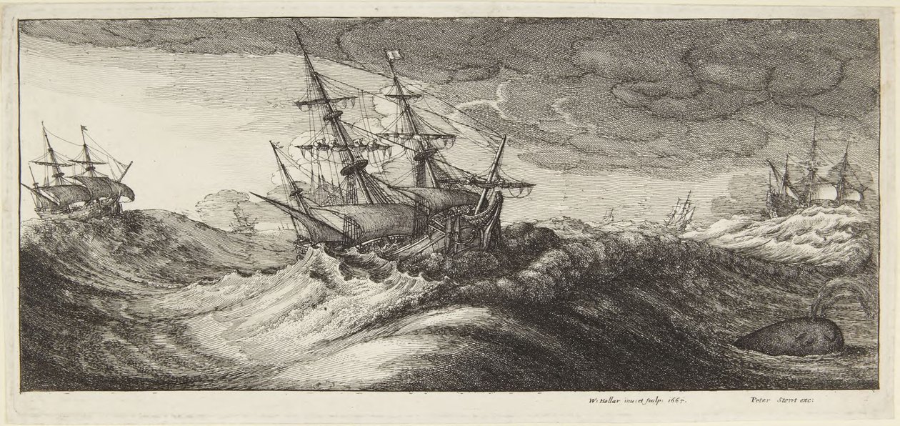 Un marine en medio de una tormenta de Wenceslaus Hollar