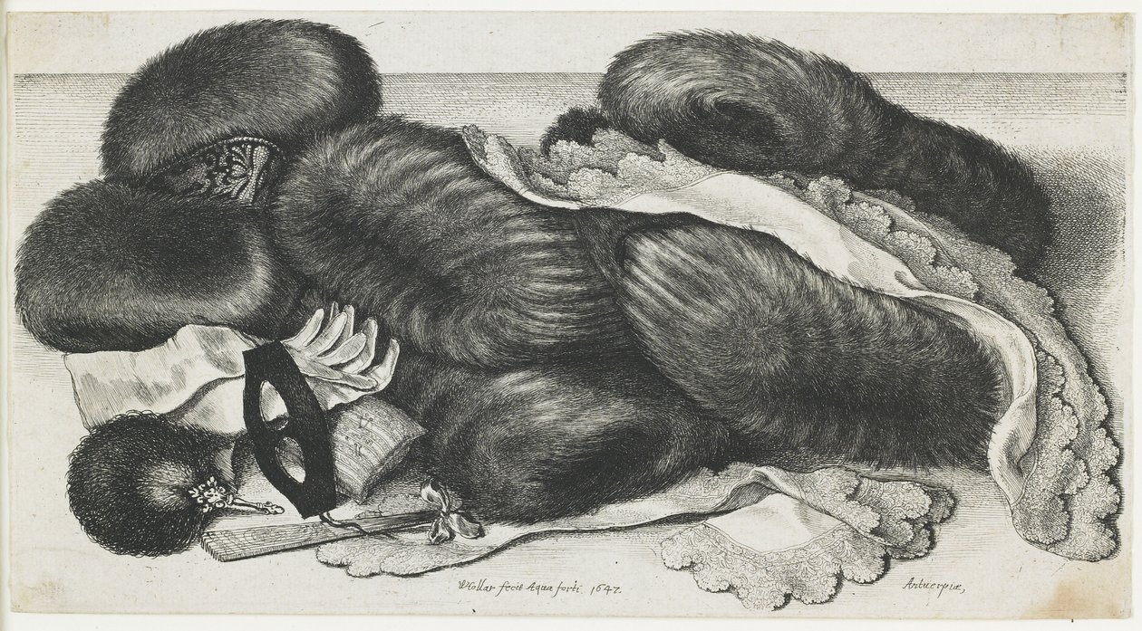 Mangas y artículos de ropa en una mesa, 1647 de Wenceslaus Hollar