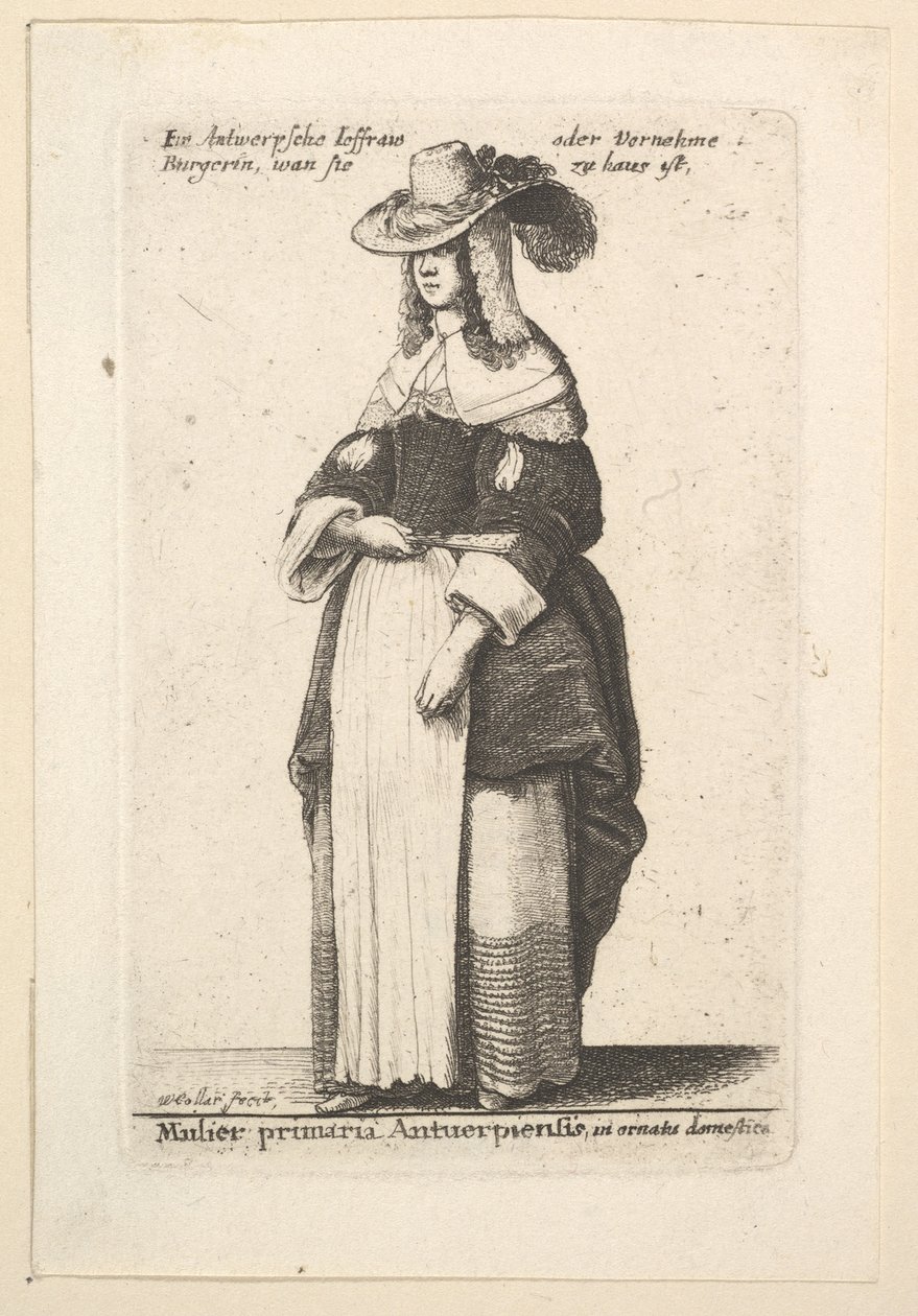 Mujer principal de Amberes, en ornato doméstico, 1625-77 de Wenceslaus Hollar