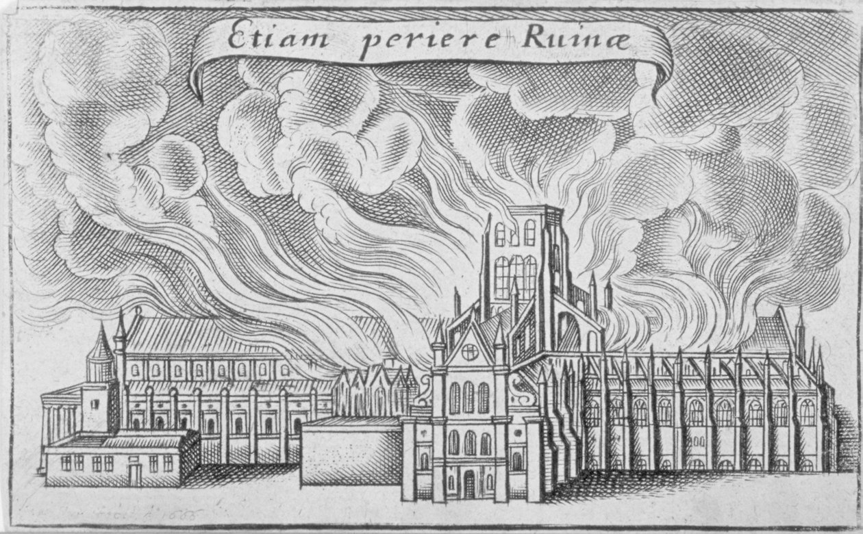 La antigua catedral de San Pablo ardiendo en el Gran Incendio de Londres, 1666 de Wenceslaus Hollar