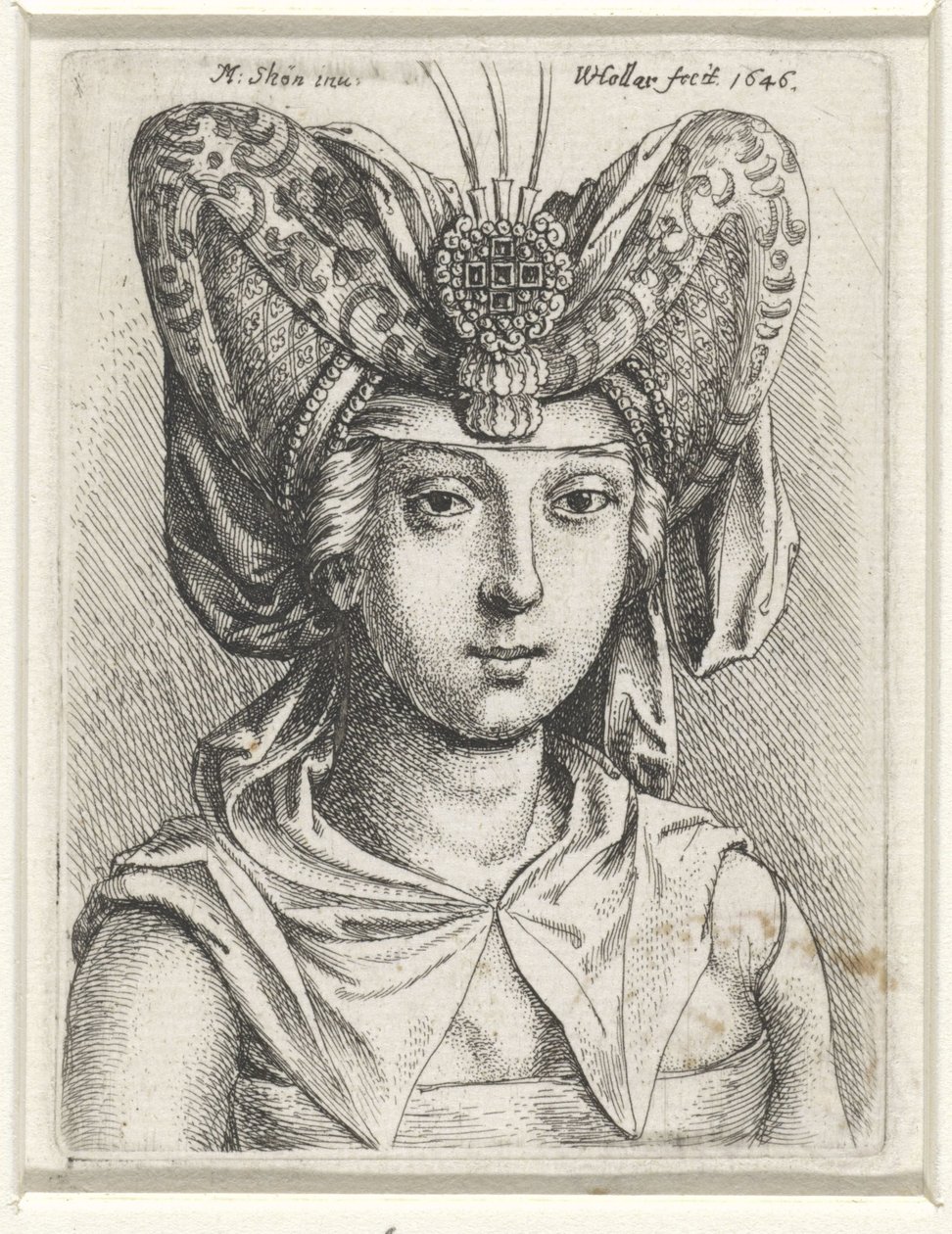 Retrato de mujer con burrelet en forma de V en la cabeza de Wenceslaus Hollar