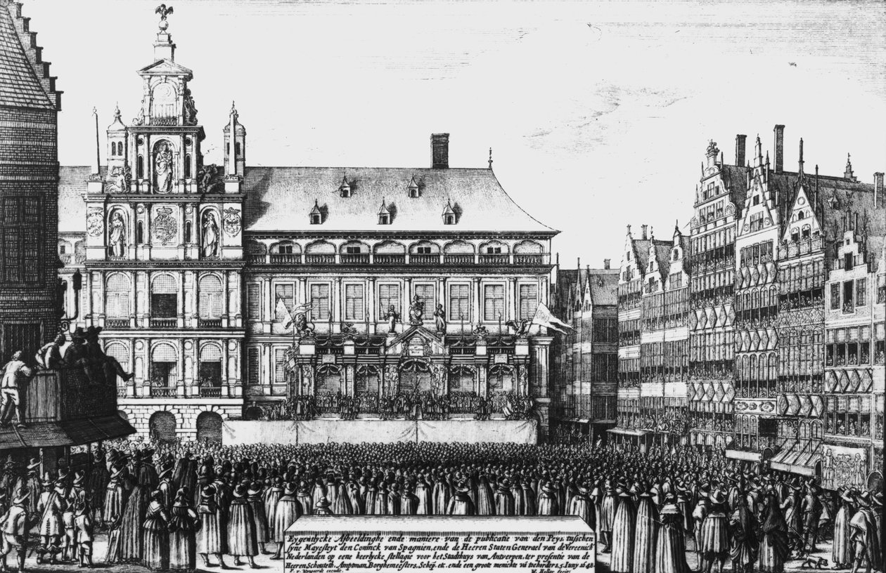 Proclamación de la paz de Westfalia en 1648, grabado por F. Wyngaerde de Wenceslaus Hollar