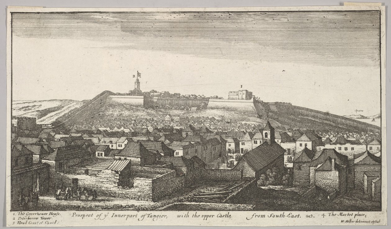 Vista de la parte interior de Tánger, con el castillo superior, desde el sureste, 1669-73 de Wenceslaus Hollar