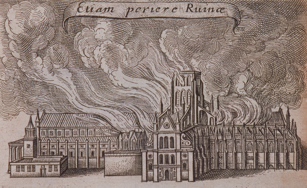 La antigua Catedral de San Pablo, Londres, en llamas, 1666 de Wenceslaus Hollar
