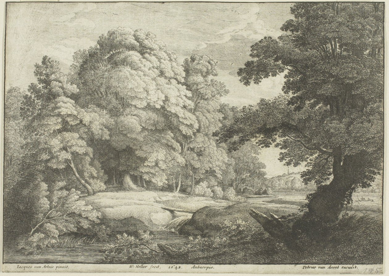 El puente sobre la cascada de Wenceslaus Hollar