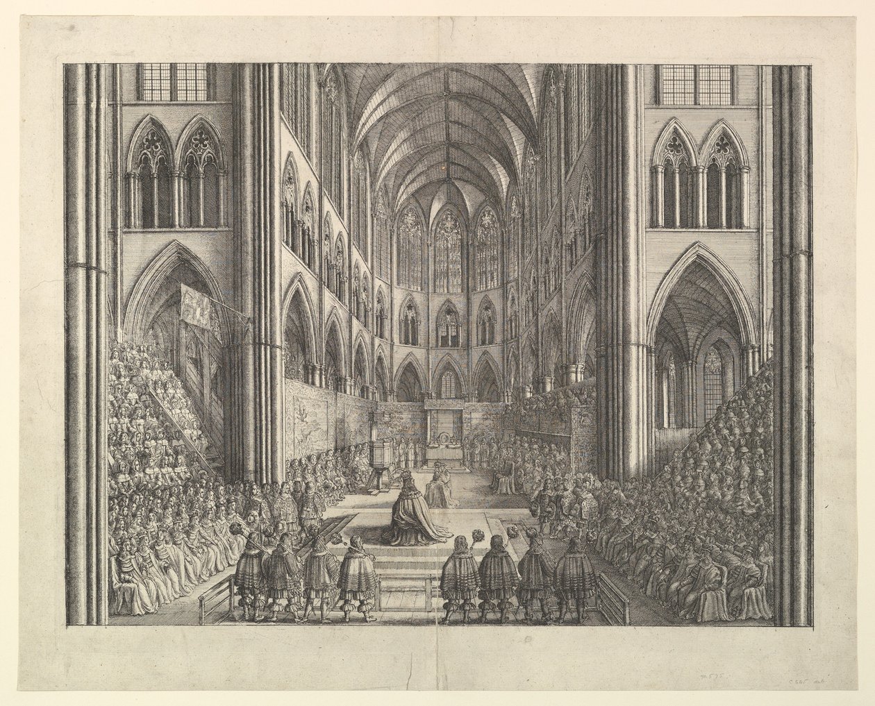 La coronación del rey Carlos II en la Abadía de Westminster, 23 de abril de 1661 (de "The Entertainment of...Charles II" de John Ogilby, Londres, 1662) de Wenceslaus Hollar