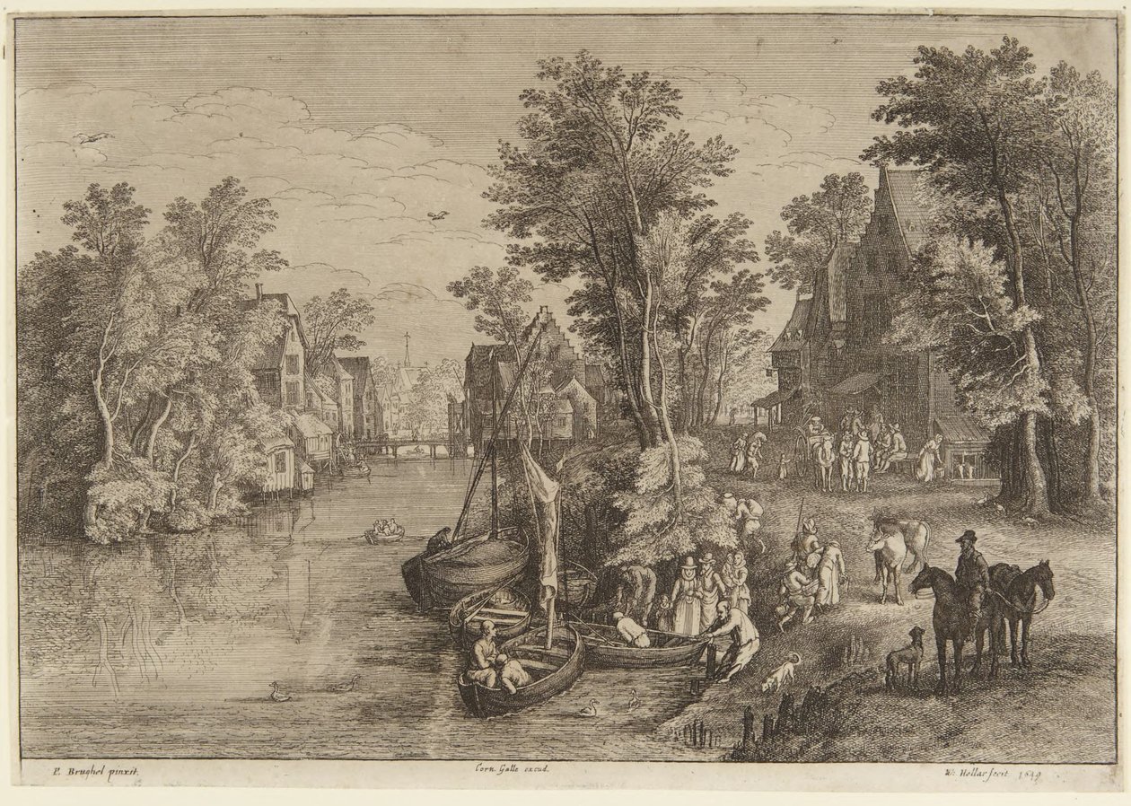 El transbordador en el pueblo de Wenceslaus Hollar
