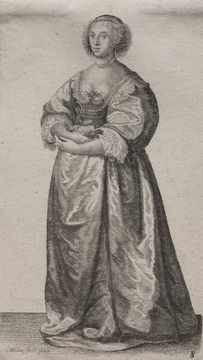 Los Varios Hábitos de las Mujeres Inglesas, desde la Nobleza hasta las Mujeres del Campo en estos tiempos: La Mujer con Flores de Wenceslaus Hollar