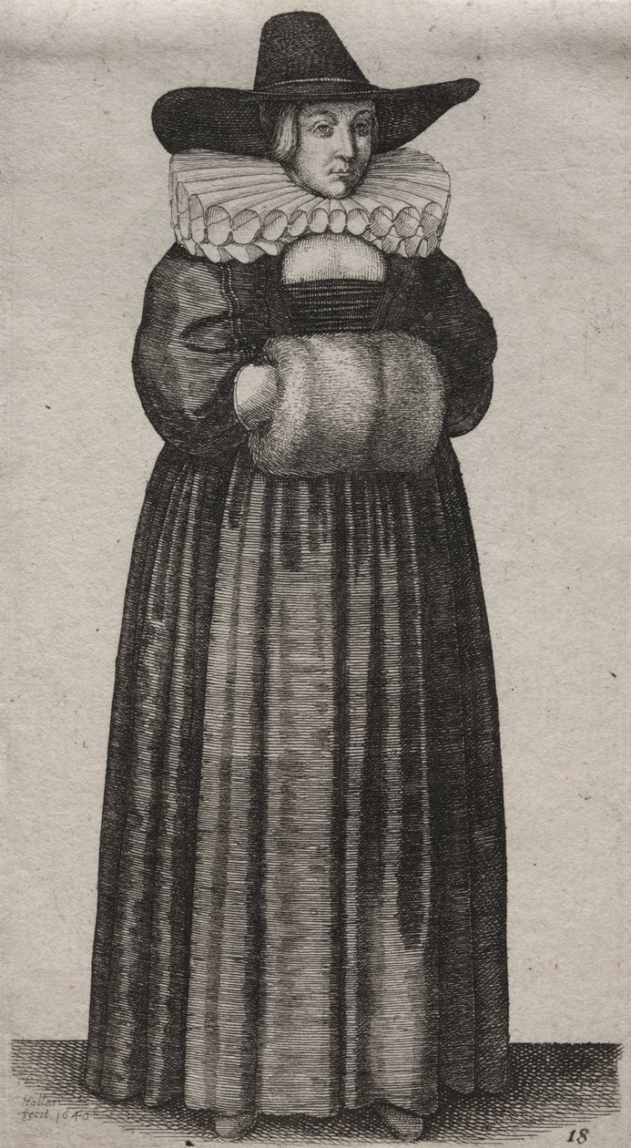 Los Varios Hábitos de las Mujeres Inglesas, desde la Nobleza hasta las Mujeres del Campo en estos tiempos: La Mujer con Sombrero Masculino y Manguito Claro de Wenceslaus Hollar